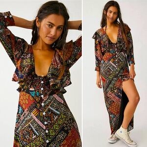 Free People Lennon Patchwork Maxi Dress in Black Combo